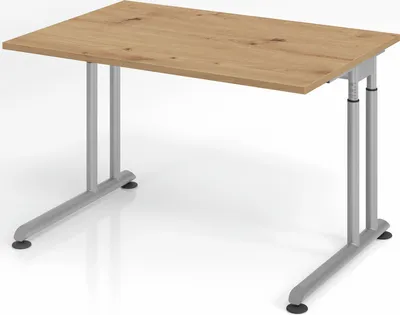 Produktbild von Schreibtisch Nilo | Asteiche | Silber Gestell | BxT 120x80cm | Arbeitshöhe 68-82cm | höhenjustierbar, 1cm Raster | C-Fuß-Gestell | Rechteckform
