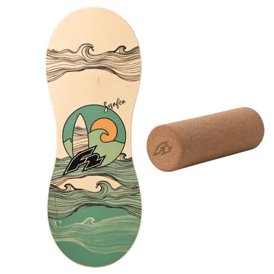 Image de F2 Balance Board : rouleau en liège et demi-sphère d'équilibre en bois pour enfants et adultes - Contenu : Peanut + rouleau en liège
