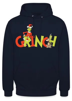 Produktbild von Spreadshirt Der Grinch Schriftzug Mit Grinch & Hund Max Uni Hoodie, L, Navy