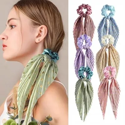 Zdjęcie produktu dla Gumki do włosów scrunchies satynowe kokarda 6 sztuk dla
