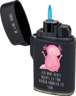 Produktbild von Mr. & Mrs. Panda sturmfeuerzeug Axolotl Hurra - Schwarz - Geschenk, anzünder, Feuerzeug, Lurch, Feuerzeuge, Gasfeuerzeug, Motivation, Spaß, zigarettenanzünder