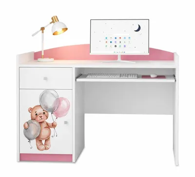Image de Bureau d'ordinateur pour enfants rose | Bureau d'écolier aux couleurs pastel | Bureau compact avec tiroir pour clavier, idéal pour la chambre d'une petite fille