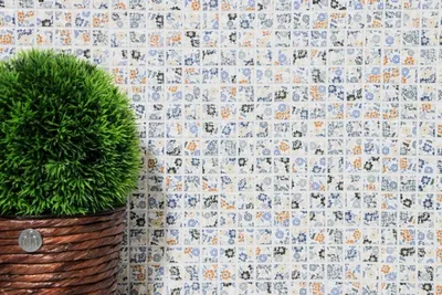 Produktbild von Mosaikfliesen Retro Vintage Keramik weiß bunt Blumen Fliesenspiegel Wand MOS18C-1401_f | 10 Mosaikmatten