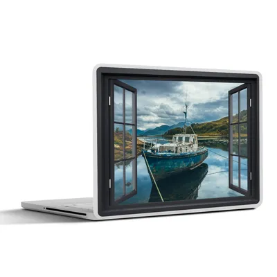 Produktbild von MuchoWow® Laptop Aufkleber Sticker Cover Durchblick - Boot - Berg 36.5x27.5 cm - Laptop-Sticker