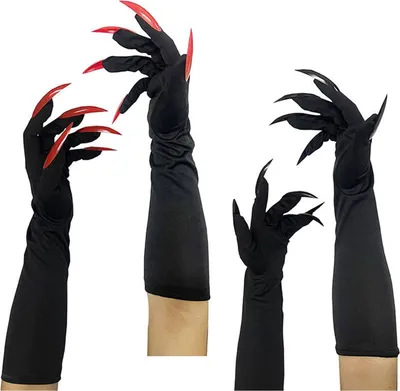 Produktbild von 2 Paar Halloween Handschuhe Lange Nägel Handschuhe für Halloween Kostüm Cosplay Party, Schwarz