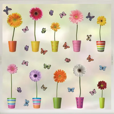 Image de Autocollants pour fenêtre, motifs : tournesol, papillon, printemps, fleur, vinyle