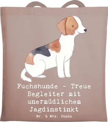 Produktbild von Mr. & Mrs. Panda Shopping Tasche Fuchshunde Treue - Braun Pastell - Geschenk, Einkaufstasche, Hunderassen, Hundeliebhaber, Foxhound Erziehung, Jutetasche, Abenteuer