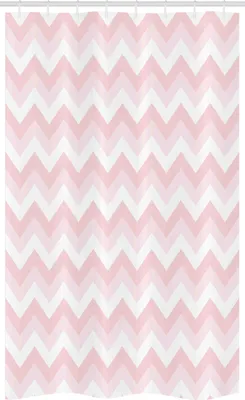 Image de ABAKUHAUS Rideau de douche étroit rose, zigzag chevron grunge, ensemble de décoration de salle de bain en tissu avec crochets, 120 x 180 cm, rose pâle blanc