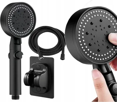Immagine prodotto di Set doccia con soffione a 5 funzioni, flessibile e supporto a muro, nero