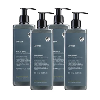 Produktbild von ANYAH Bodylotion 4 × 480 ml – Feuchtigkeitspflege mit Bio Sonnenblumenöl, für trockene Haut, nachhaltig - nicht nachfüllbar