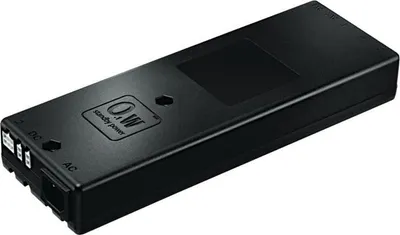 A black electronic device with connectors on one end.