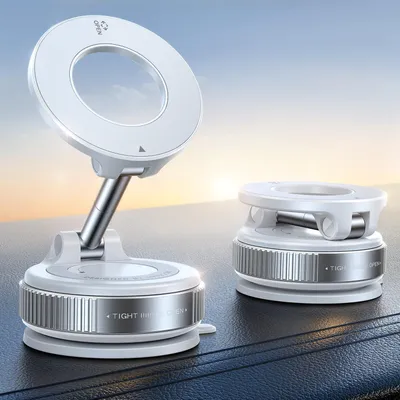 Zdjęcie produktu dla Uchwyt samochodowy na telefon z przyssawką, magnetyczny, 24 magnesów, żelowa przyssawka, regulacja 360°, metalowy uchwyt, biały