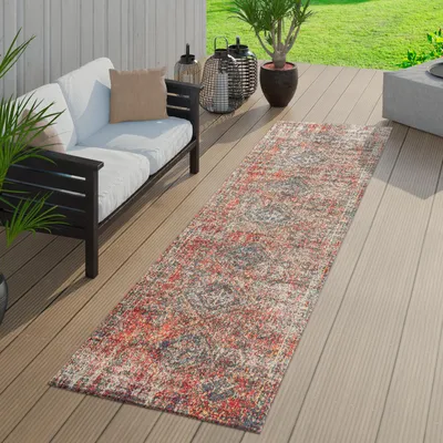 Produktbild von TT Home Outdoor Teppich Rot Orient Design Balkon Terrasse Strapazierfähig Größe 60x100 cm