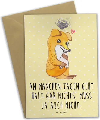 Produktbild von Mr. & Mrs. Panda Grußkarte Fuchs Depressionen - Gelb Pastell - Geschenk, Depressiv, einladungskarten, Grußkarten, weihnachtskarten, hochzeitskarten, osterkarte