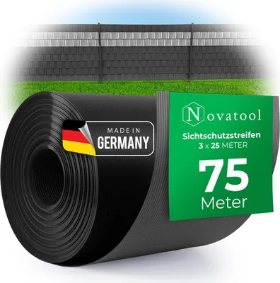 Produktbild von Novatool PREMIUM PP 75m Rollen Sichtschutzstreifen für Doppelstabmattenzaun ANTHRAZIT GRAU für 10 Reihen Stabmattenzaun Sichtschutzstreifen langlebig & witterungsbeständig Zaunelemente Sichtschutz