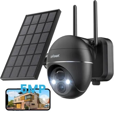 Image de Caméra de surveillance ieGeek 2K sans fil pour l'extérieur, à énergie solaire, PTZ 360°, batterie intégrée, 2,4 GHz, vision nocturne couleur, détection PIR, audio bidirectionnel