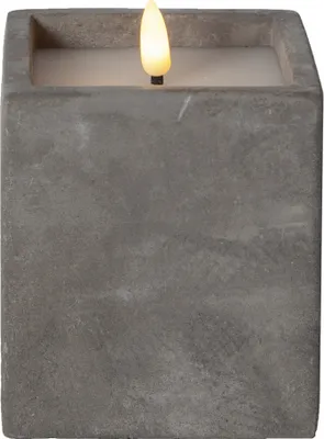 Produktbild von Star Trading LED Kerze grau Beton Echtwachs 8,5x11cm 6/18h Timer 3D Flamme schwere Ausführung