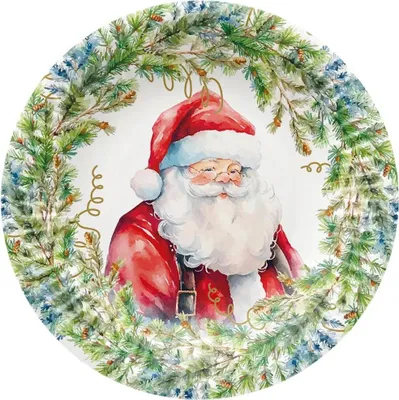Produktbild von Runde Pappteller mit Weihnachtsmannmotiv, 18 cm Durchmesser, 8 Stück
