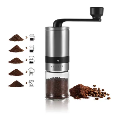 Produktbild von Manuelle Kaffeemühle, Edelstahl Grinder, 6 einstellbare Einstellung, tragbare Vintage Hand Kaffeebohnenmühle Schnelleres Mahlen für Reisen Camping