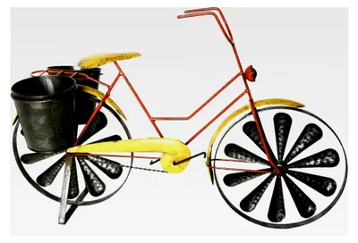 Produktbild von Windrad Windspiel Fahrrad Citybike Metall mit 2 Pflanztöpfen