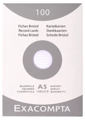 Image de Fiches Exacompta DIN A5, quadrillées, blanches, 100 pièces