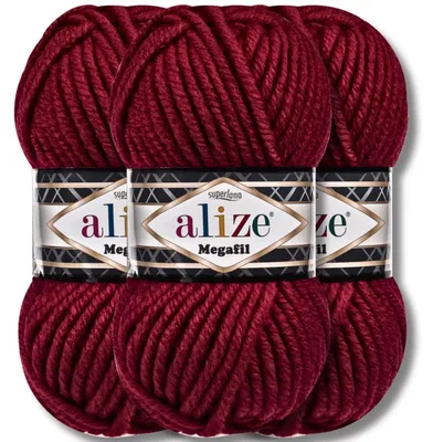 Productafbeelding van Alize 3x 100g Superlana Megafil, dikke wol, effen kleur, geschikt voor haken en breien (Diep bordeauxrood - 390)