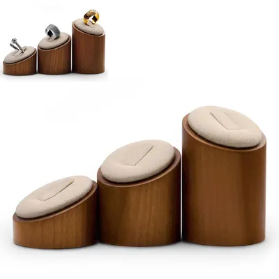 Produktbild von Massivholz  Ringst?nder 3 Stš¹ck Schmuck Vitrine Ring Display Stand,Zylindrische Schmuckhalter mit Schr?gfl?che,Pr?sentationsst?nder fš¹r Ringe