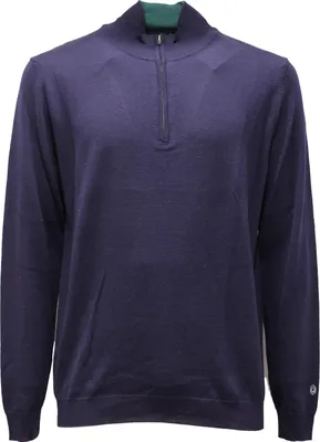 Productafbeelding van 0221AG heren trui, blauw/grijs, wolmix, halve rits