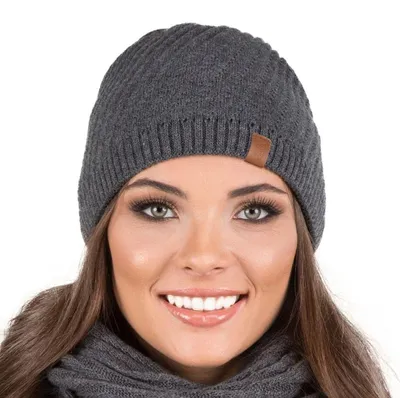 Zdjęcie produktu dla Vivisence damska czapka zimowa beanie ciepłe i przytulne nakrycie głowy na zimę i jesień ciepła gruba czapka z dzianiny, klasyczna czapka dla kobiet, wyprodukowana w ue, ciemnoszara, rozmiar uniwersalny