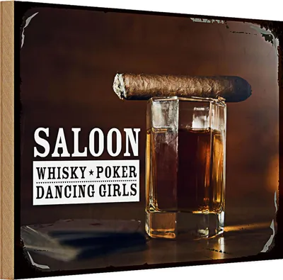 Produktbild von Holzschild Spruch Saloon Whisky Poker Dancing Girls 30x20cm