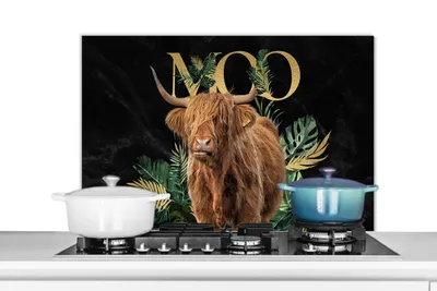 Obrázok produktu pre MuchoWow® Splashback Kuchyňa - Kuchynský backsplash - Ochrana steny pre sporák a drez Škótsky horal - Zlato - Mramor 90x60cm Alu-Dibond (alternatíva k