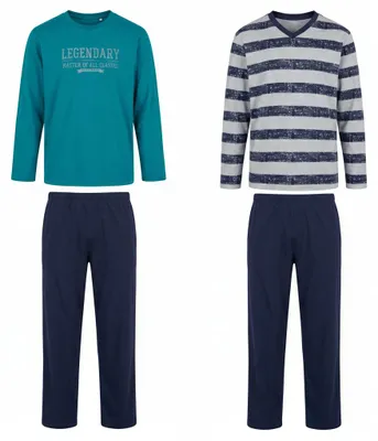 Produktbild von LE JOGGER Pyjama mit Streifen und Print 4 -teilig petrol-marine, grau-meliert-marine Größe 146/152, KI-generiertes Bild