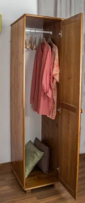Produktbild von Moderner Kleiderschrank Kiefer massiv Eichefarben 1-türig 190x47x60 cm mit Kleiderstange