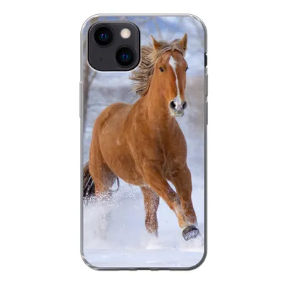 Produktbild von MuchoWow® Handyhülle Schutzhülle Hülle für iPhone 13 mini Pferd - Schnee - Braun Silikon Softcase Handy Hülle - Softcase