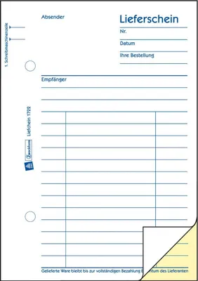 Produktbild von Formularbuch Lieferschein A6 VE=20x2x50 Blatt