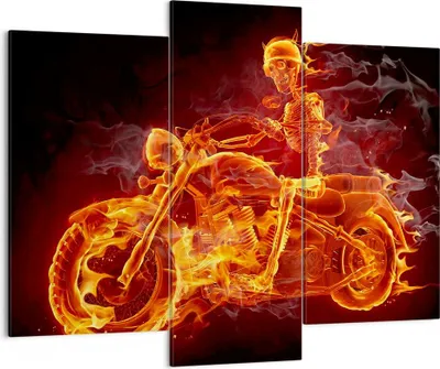 Produktbild von Bild auf Leinwand - Leinwandbild - Motorrad Flammen Skelett - 130x100cm - Wand Bild - Wanddeko - Leinwanddruck - Bilder - Kunstdruck - Wanddekoration - Leinwand bilder - Wandkunst - CB130x100-2652