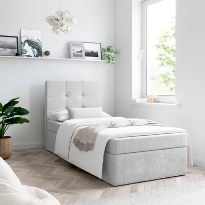 Produktbild von Bett, Boxspringbett MERA MINI mit Bettkästen, Doppelbett, Stauraum, Schlafzimmer, Polsterbett, Bettgestell (100x200, Hellgrau - Aura 15, Ohne Topper)