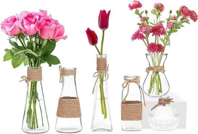 Produktbild von Famanu kleine Vasen für Tischdekoration - Set von 6 in verschiedenen Formen