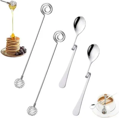 Produktbild von Famanu Honinglepel Set - 4 Honinglepels und Marmeladenlöffel aus Edelstahl, lange Griffe