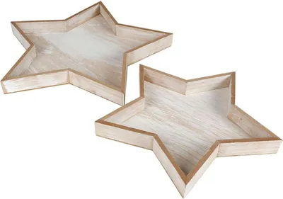 Produktbild von Dekotablett-Set Stern 2-teilig aus Holz Natur im Used-Look