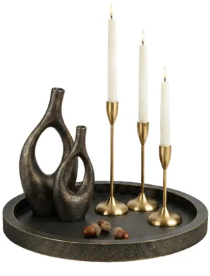 Image de Plateau décoratif rond en bois, avec finition vintage