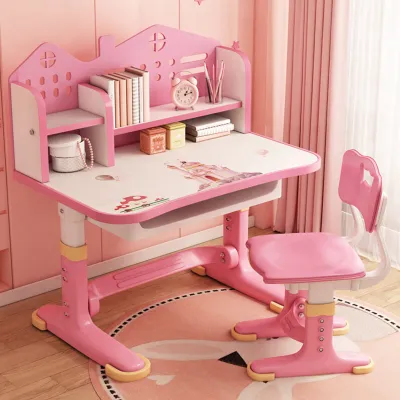 Produktbild von Kinderzimmer Schreibtisch Schreibtisch nach Hause Tisch Schreiben Hausaufgaben Schreibtische und Stühle Kombination Set kann heben (Pink)