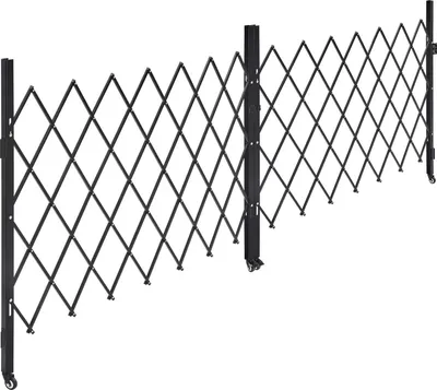 Image de SucceBuy : porte de sécurité verrouillable, porte à ciseaux doublement pliable avec roulettes pivotantes à 360°, porte coulissante en acier pour entrées, garages et entrepôts, porte pliante 3300 x 1605 mm (L x H), noir