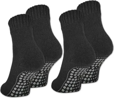 Produktbild von 2 I 4 I 6 Paar ABS Socken Herren Damen Anti Rutsch Socken mit Wolle 21463 - 4 Paar Schwarz 43-46