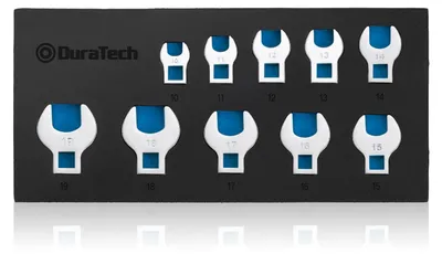 Produktbild von Crowfoot Ringschlüssel Ringschlüsselset - 3/8 Zoll - 10 bis 19 mm - 10 Stück - Chrom-Vanadium-Stahl - Für Werkzeugkiste und Werkstatt