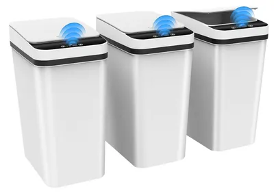 Immagine prodotto di Set di 3 contenitori per rifiuti da 10 litri, elettrici, con coperchio, colore bianco