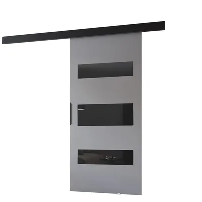 Produktbild von MINIO go for it, Schiebetür "PRIM D", Zimmertür, mit schwarzen Dekorelementen, schwarzer Griff, 86 cm, Graue / Schwarze Farbe