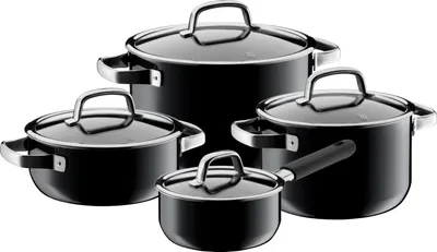Produktbild von WMF Fusiontec Mineral Topfset Induktion 4-teilig, Kochtopf Set mit Glasdeckel, High-Tech Keramik, Induktions Töpfe Set , kratzfest, schwarz