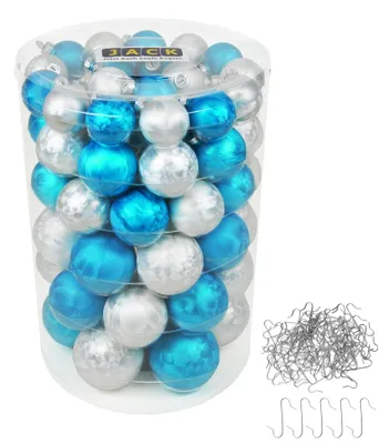 Produktbild von JACK by Inge Glas 60x Glas Christbaumkugeln 4 5 6 7 cm Eislack Weiß / Blau