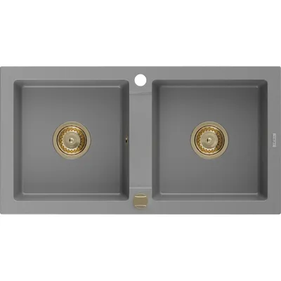 Zdjęcie produktu dla Mexen Mario zlewozmywak granitowy 2-komorowy 820 x 436 mm, szary, syfon złoty - 6504822000-71-G